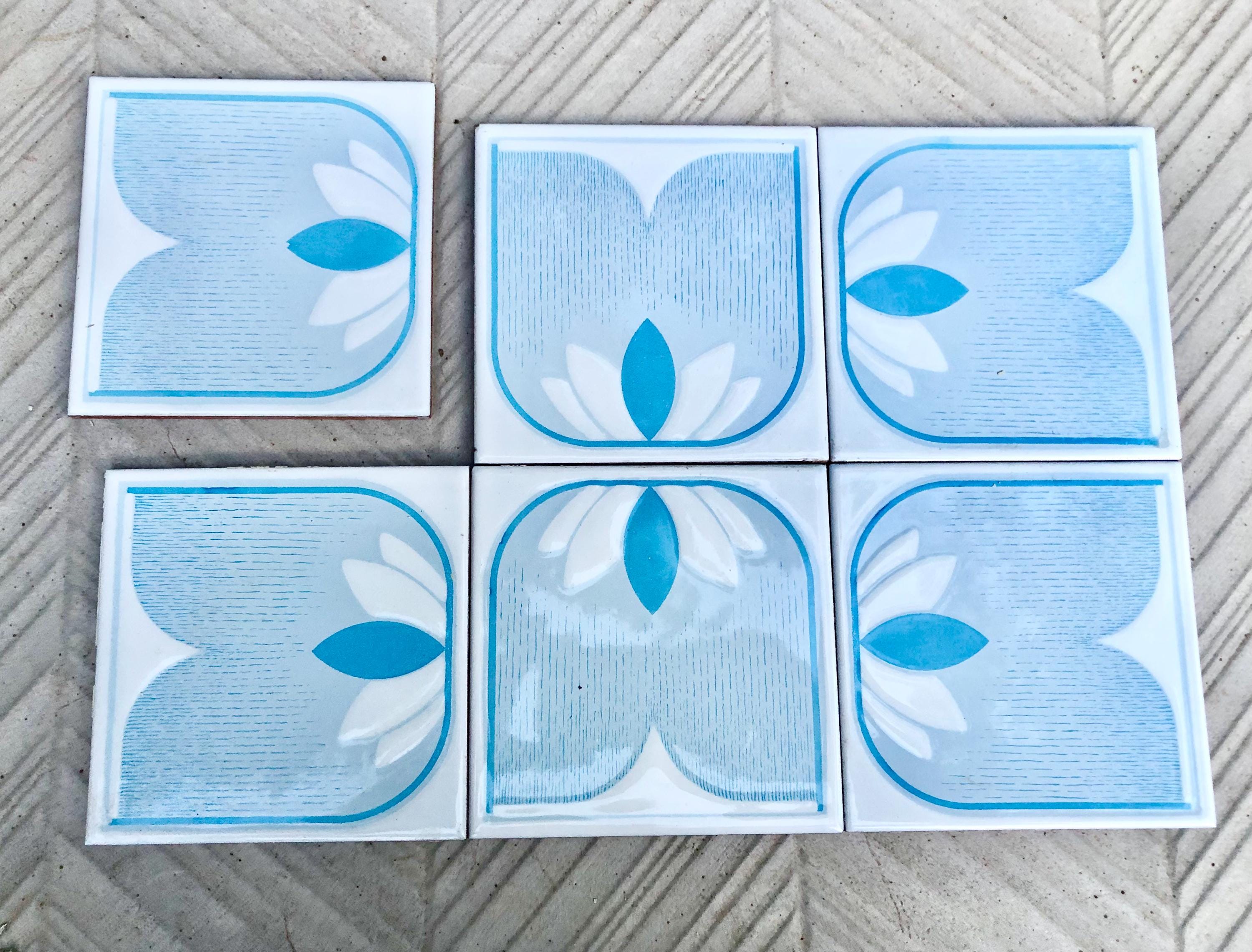 Vintage 70s Tiles From Spain. 6 Pcs. Geometric Design, Blue and White ...