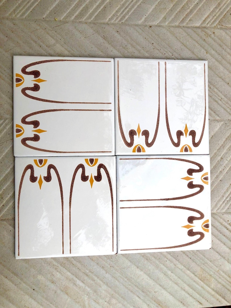 Spanish 60s 70s vintage tiles Unused – 4 pc orange, brown, retro tiles, photo 7 of 10