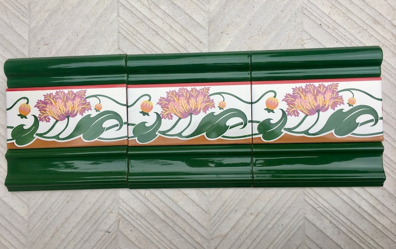 Art Nouveau style floral border tiles — set of 3, photo 3 of 10