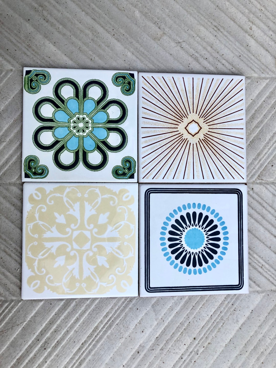 4 Groovy 60s 70s Original Geometric Decorative Tiles. Vintage Tile ...