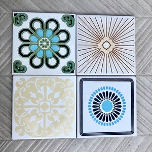 4 groovy 60s 70s original geometric decorative tiles. Vintage tile mural. Mid century wall art. Flower power decor.  retro tiles
