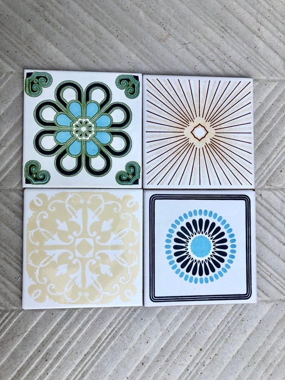 4 groovy 60s 70s original geometric decorative tiles
