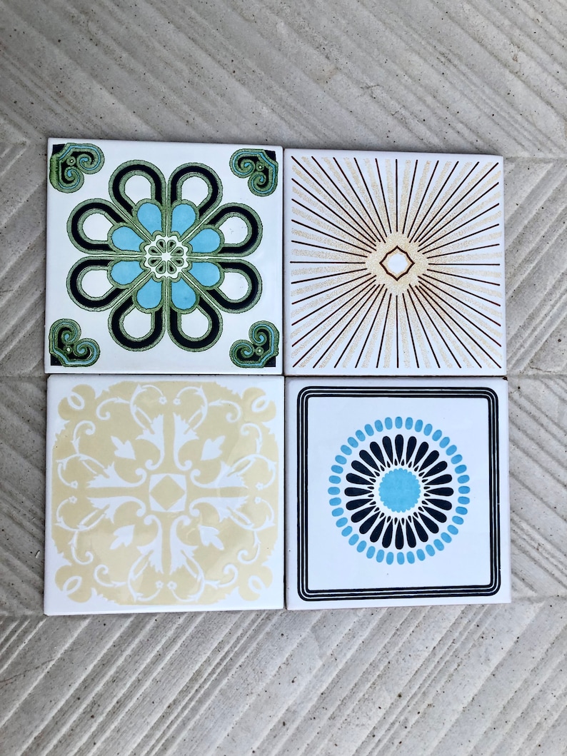 4 groovy 60s 70s original geometric decorative tiles, photo 1 of 10