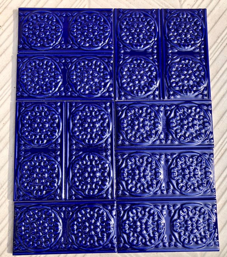10 Cobalt Blue Art Nouveau style tiles, photo 6 of 8