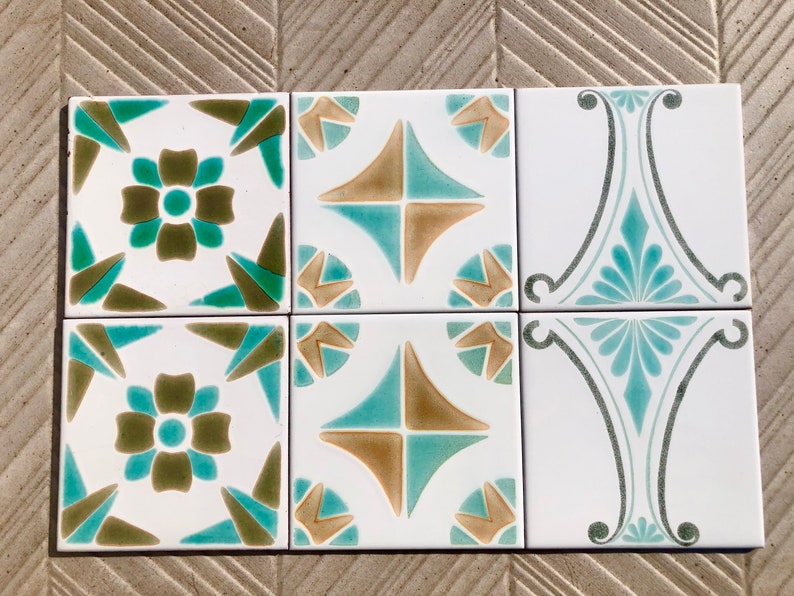 6 original vintage 70s glossy tiles, photo 2 of 10