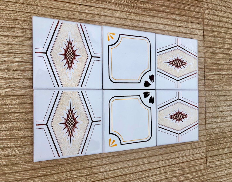 70s Spanish Vintage yellow + brown retro tiles — set of 6, photo 1 of 9