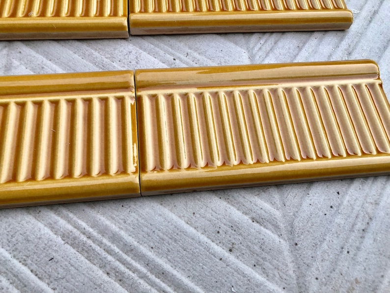 6 yellow Art Nouveau style border tiles, photo 2 of 8