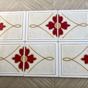 6 Spanish 70s vintage tiles. Mid century red,brown geometric fat lava tiles.70s decor. Goovy 60s wall art. Tile mural. RED backsplash tiles