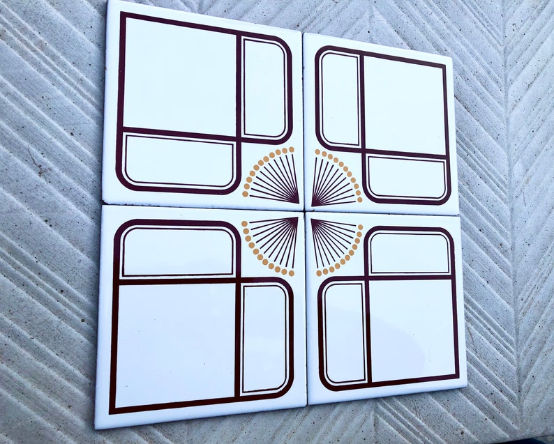 Spanish vintage tiles from the 70s – Brown + mustard yellow, photo 3 of 10