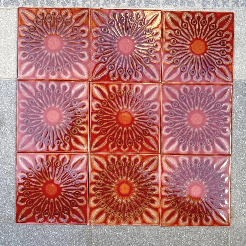 Original 70s retro Unused tiles – 9 pcs terracotta orange Fat Lava tiles, photo 2 of 6