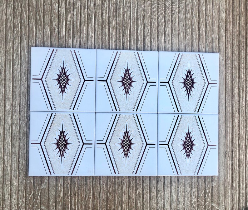 70s Spanish vintage tiles – Brown + yellow retro tiles — set of 6, photo 5 of 10