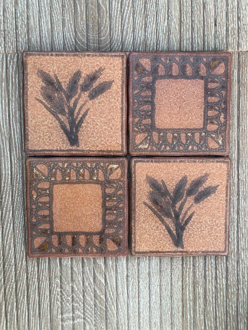 70s original Italian Vintage terracotta + brown tiles — set of 4, photo 2 of 10