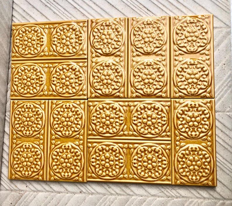 10 Yellow Art Nouveau style tiles, photo 3 of 7