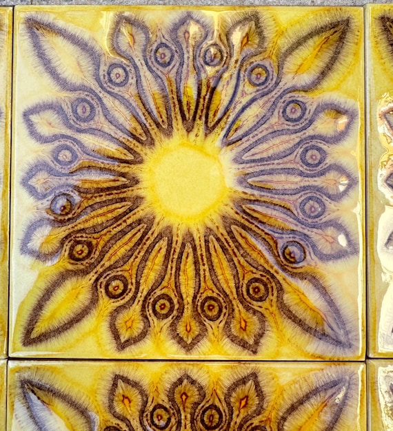 Original 70s retro Unused tiles – 9 pcs yellow and brown Fat Lava tiles