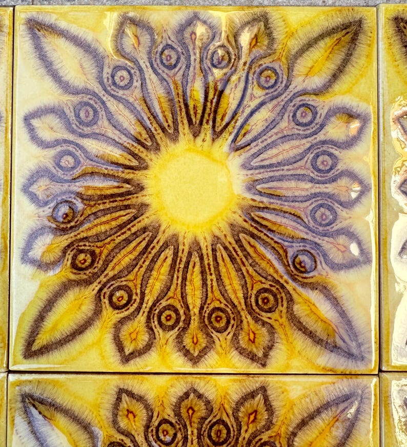 Original 70s retro Unused tiles – 9 pcs yellow and brown Fat Lava tiles, photo 1 of 5