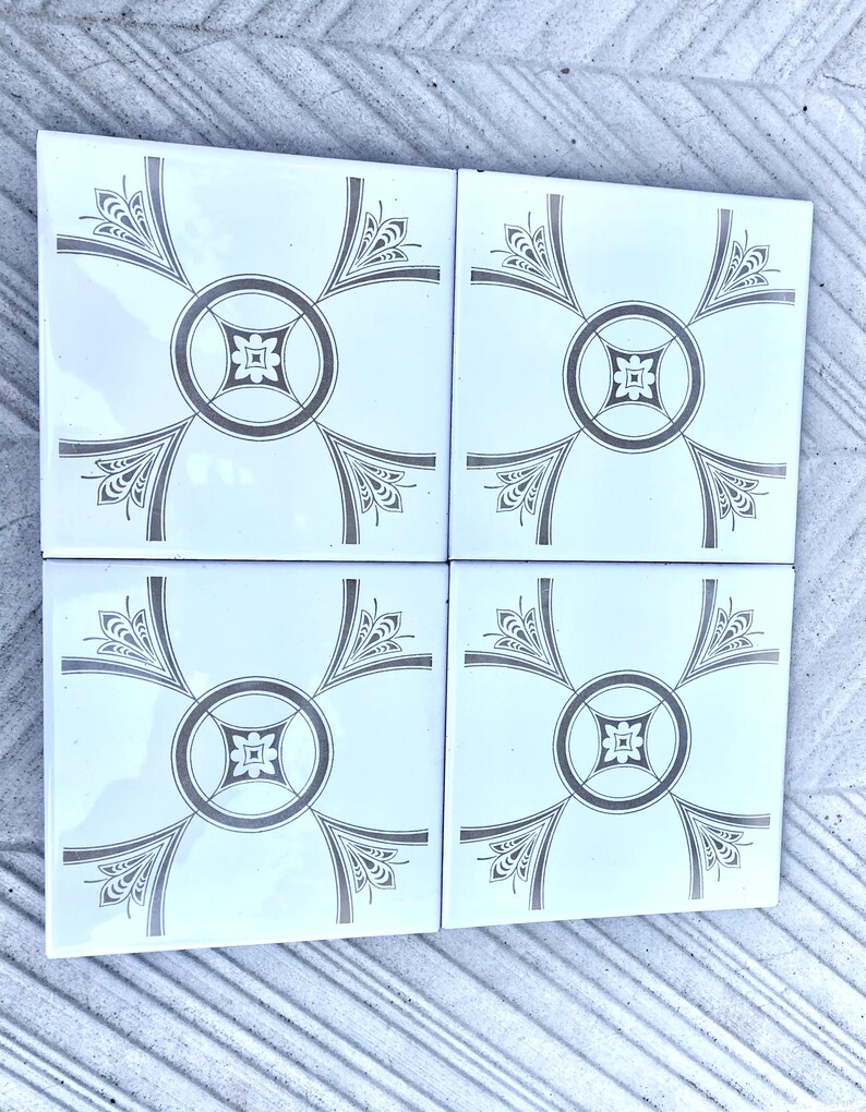 70s Spanish vintage tiles – White + light brown retro tiles — set of 8, photo 8 of 9
