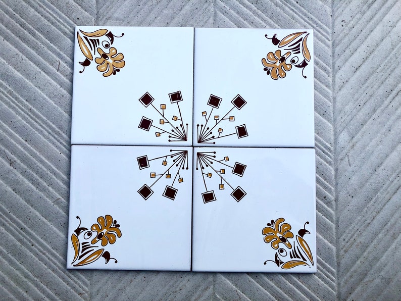 Spanish vintage tiles from the 70s – Brown + mustard yellow, photo 2 of 10