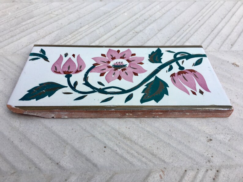 Art Nouveau 100 year old vintage tile, 20 x 10 cm, photo 2 of 7