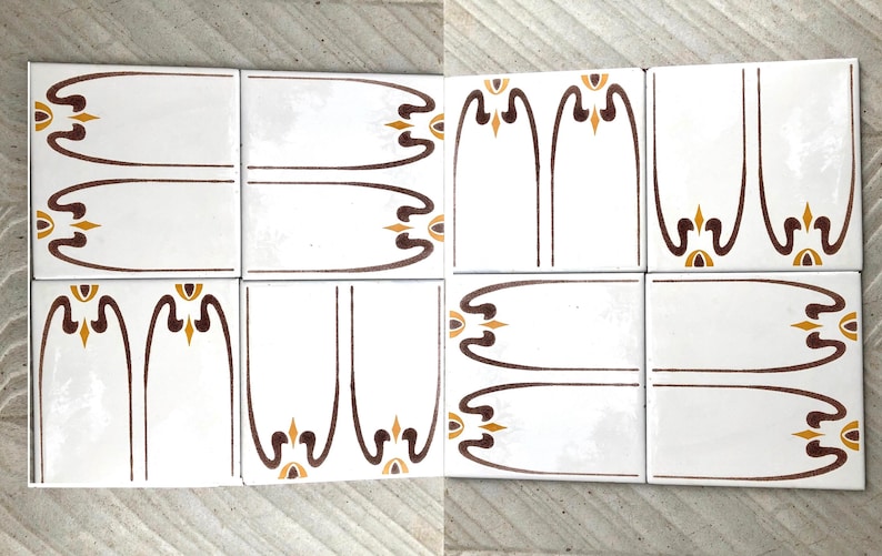 Spanish 60s 70s vintage tiles Unused – 8 pc orange, brown, retro tiles, photo 2 of 10