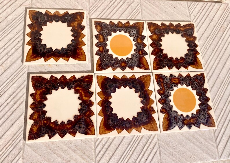 70s Spanish Vintage orange + brown tiles — set of 6, photo 9 of 10