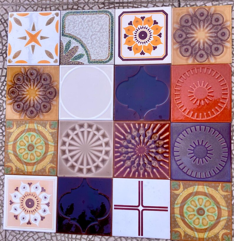 70s vintage glazed retro tiles — set of 16, photo 3 of 10