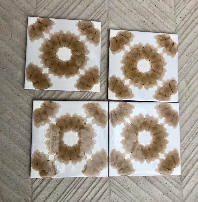 4 pc - 70s vintage tiles – Mid century , brown Fat Lava tiles from Spain, photo 7 of 9