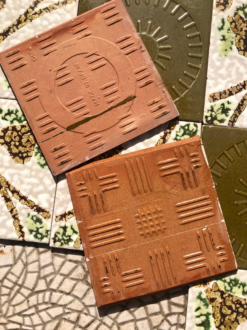 9 mid century Green and brown Fat Lava, brutalist tiles from Spain, photo 10 of 10