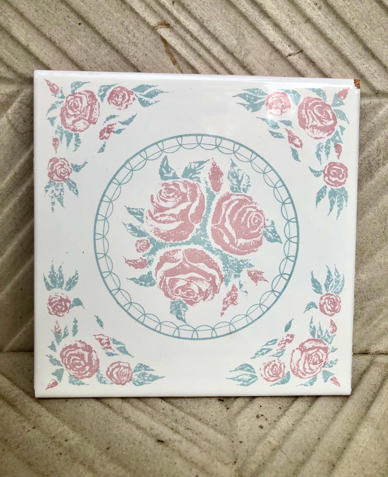 60s 70s vintage tiles Salvaged — set of 4, photo 6 of 8