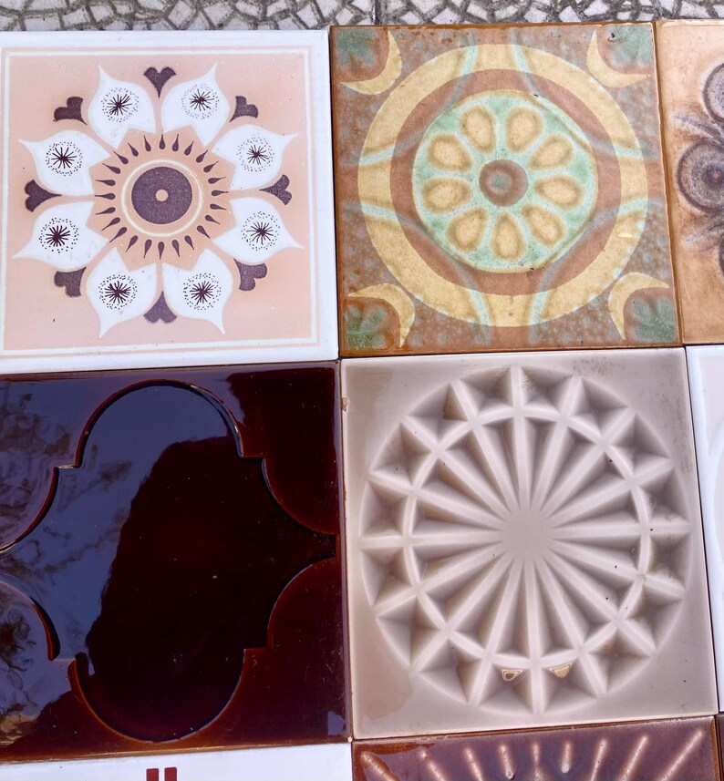 70s vintage glazed retro tiles — set of 16, photo 9 of 10