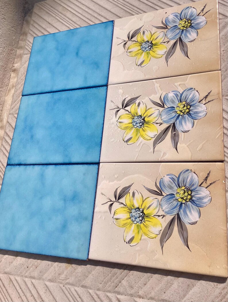 Spanish vintage floral tiles from the 70s — set of 6, photo 10 of 10