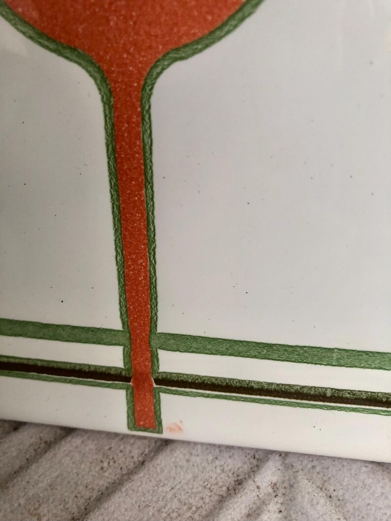 Vintage tiles from Spain – 4 tile mural – 70s flower power in green, orange, cream, photo 9 of 10