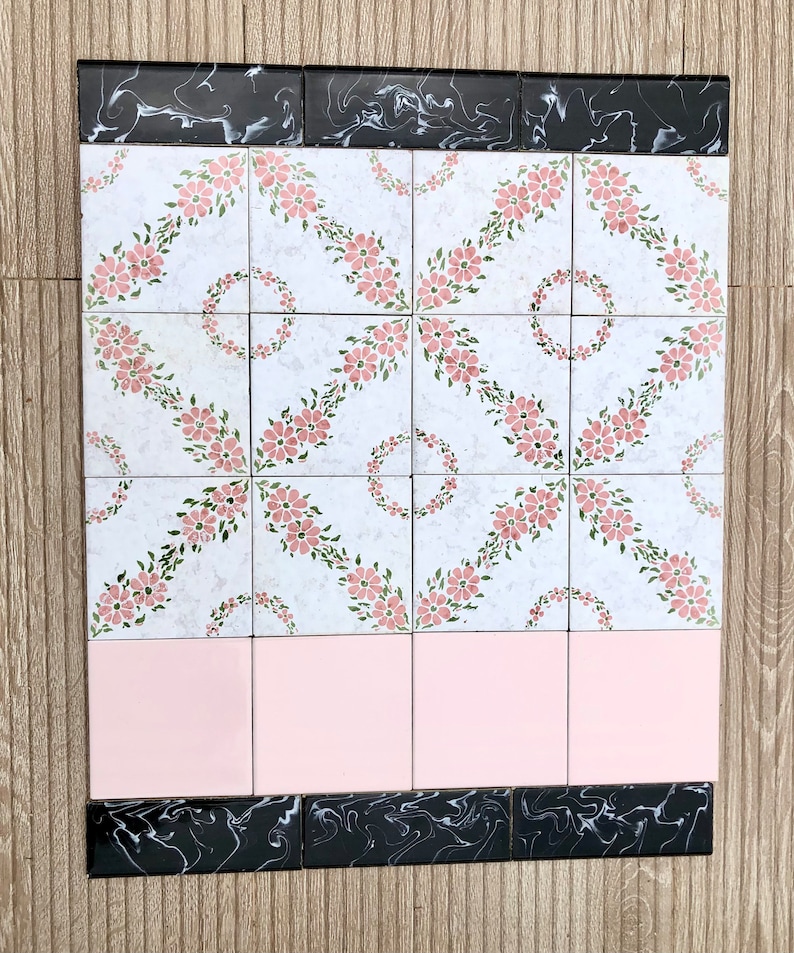 Spanish 60s 70s pink and black tiles — set of 24, photo 5 of 10