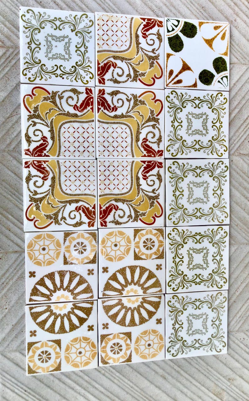 Vintage ochre, brown, red retro tiles — set of 15, photo 7 of 10