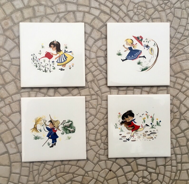 Nursery rhymes: Set of 4 vintage tiles, photo 7 of 9