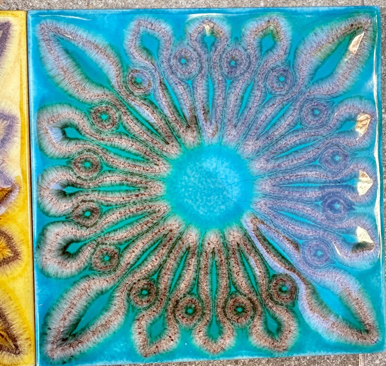 Original 70s retro Unused tiles – 9 pcs turquoise blue + brown Fat Lava tiles, photo 7 of 8