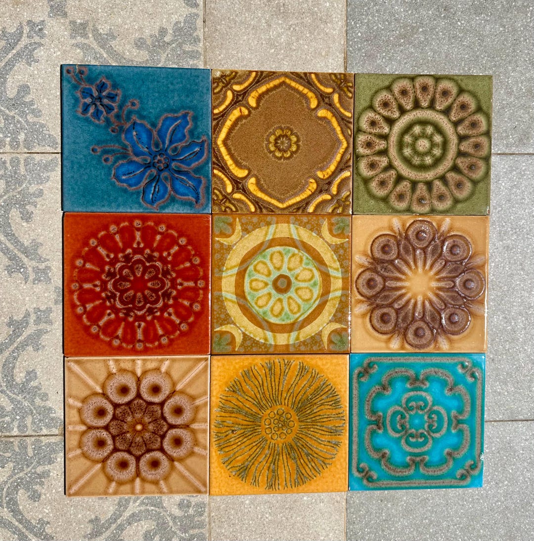 Groovy Vintage Glazed 70s Tiles. 9 Pc. Fat Lava ORIGINAL Salvaged Retro ...