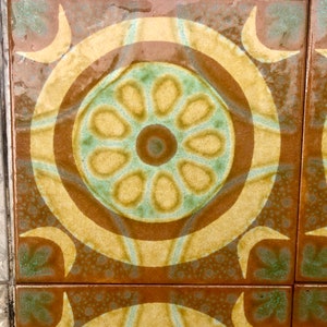 Original 70s retro tiles. 6 pcs Brown, blue, terracotta. Fat lava geometric tiles. NOS decorative mid century wall art. Brutalist backsplash