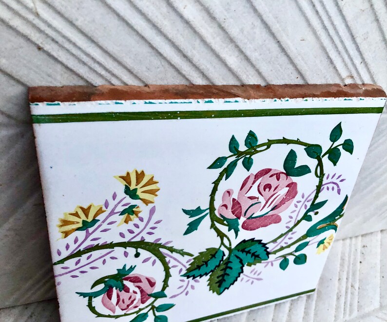 Art Nouveau 100 year old vintage tile, 20 x 18 cm, photo 9 of 9