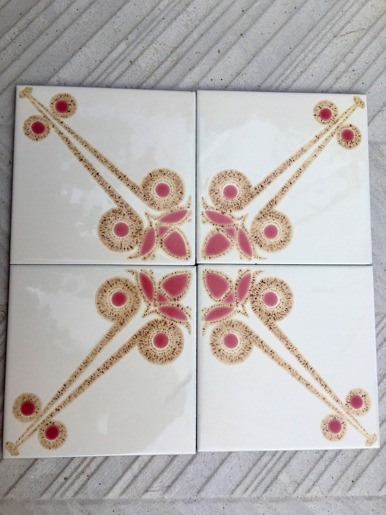 4 pc - 70s vintage tiles – Mid century red, brown Fat Lava tiles from Spain, photo 3 of 10
