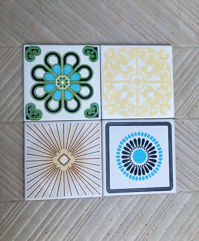 4 groovy 60s 70s original geometric decorative tiles, photo 9 of 10