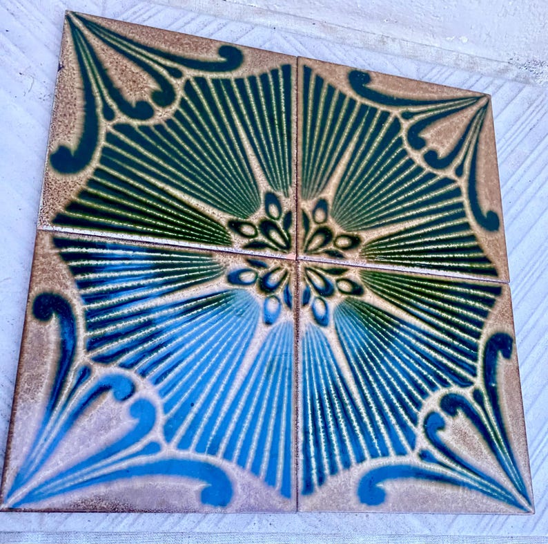 Original 70s Vintage Brutalist Tiles.4 Large Glossy Decorative Tiles. 4 ...