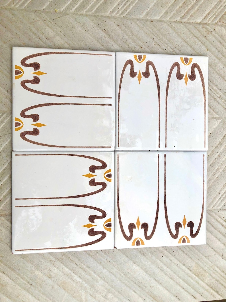 Spanish 60s 70s vintage tiles Unused – 4 pc orange, brown, retro tiles, photo 4 of 10