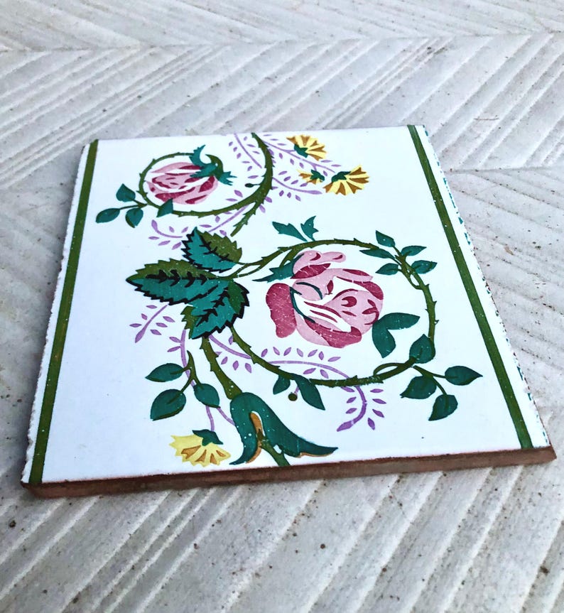 Art Nouveau 100 year old vintage tile, 20 x 18 cm, photo 5 of 9