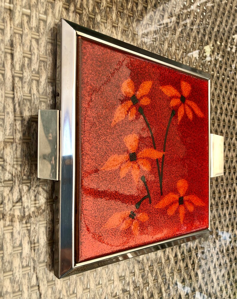 Spanish vintage Fat Lava tile trivet from the 70s, photo 4 of 8