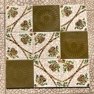 9 mid century GREEN and brown fat lava, brutalist tiles from Spain. 70s vintage decorative tiles .60s decor. Geometric MCM backsplash tiles