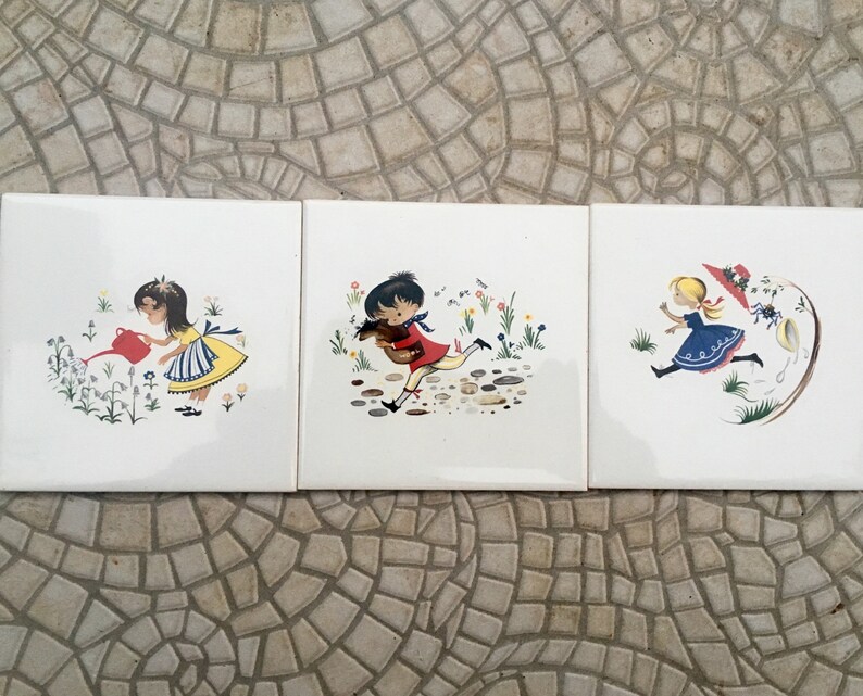 Nursery rhymes: Set of 3 vintage tiles, photo 8 of 9
