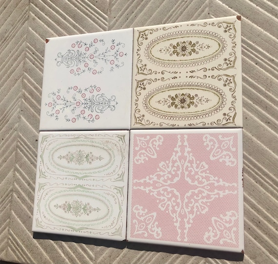 60s 70s vintage tiles Seconds, with some chips — set of 4