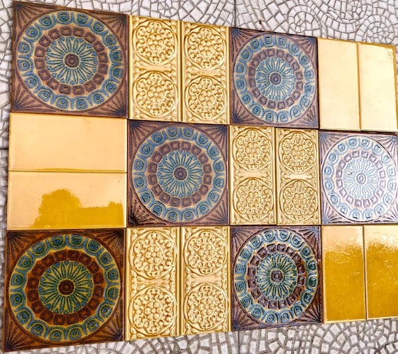 Brutalist style border tiles from Spain — set of 12