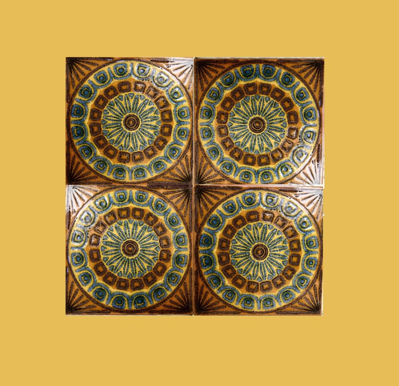Original 70s retro tiles – Brown, yellow, blue, orange — set of 4, photo 2 of 5
