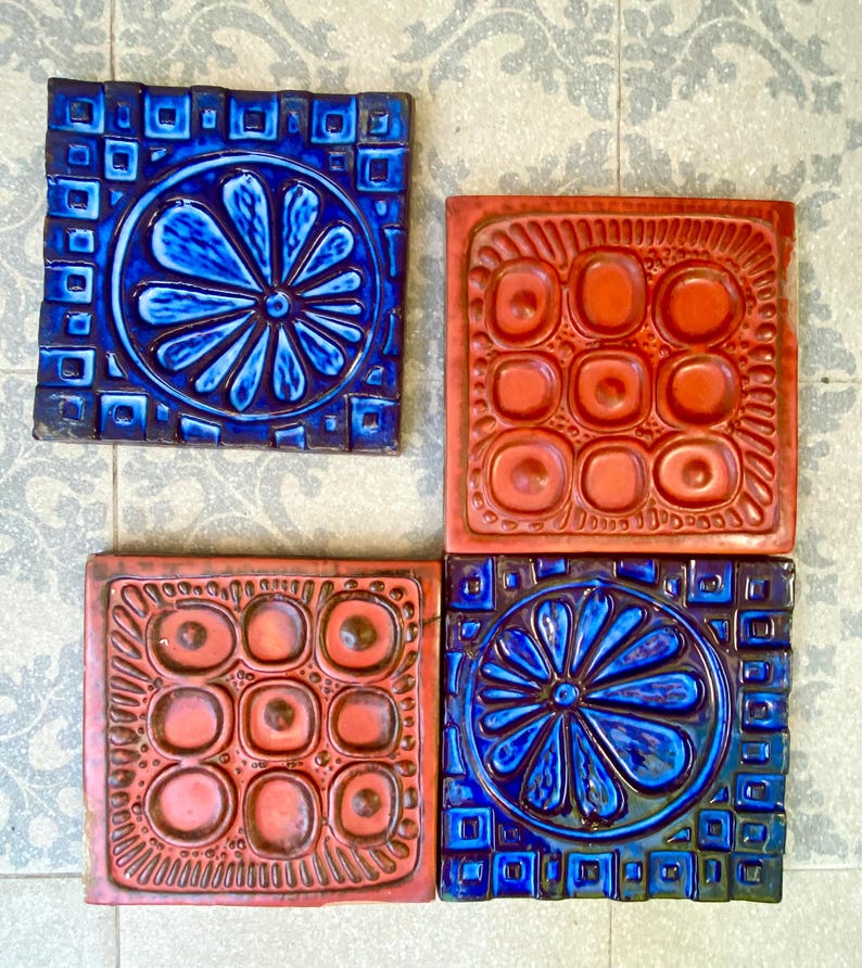 Last 4 tiles – Fat Lava 60s - 70s wall plaques, tiles / trivets, photo 6 of 10